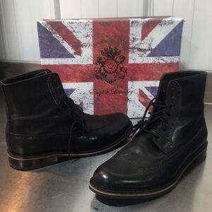 English Laundry Men's Black Leather Wingtip Boots